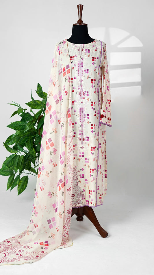 Ivory Cream – Premium Embroidered 3-Piece Lawn Suit
