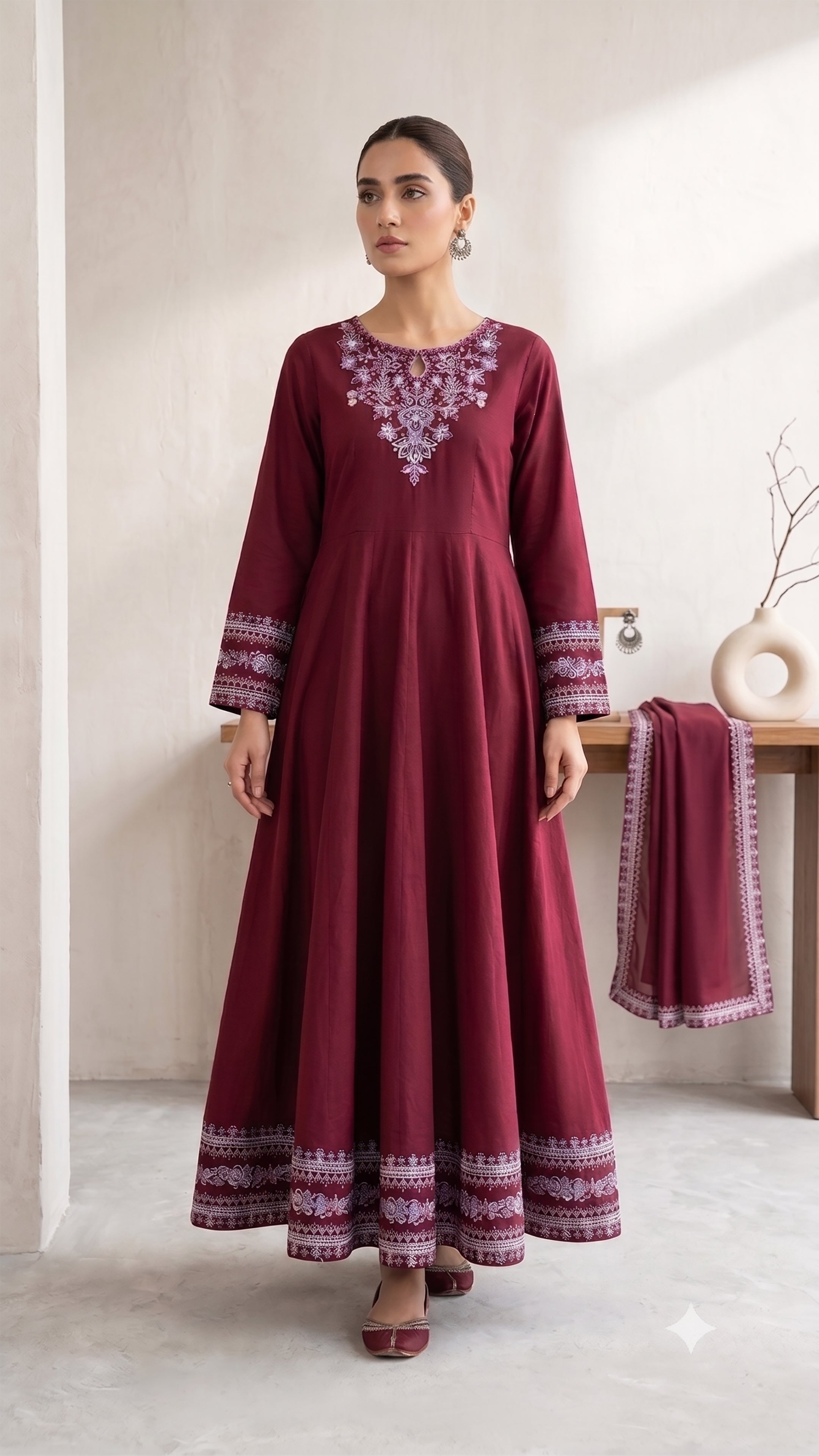 Embroidered Red Lavender 01