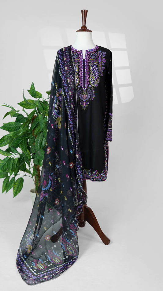 Black Pearl – Embroidered 3-Piece Lawn Suit