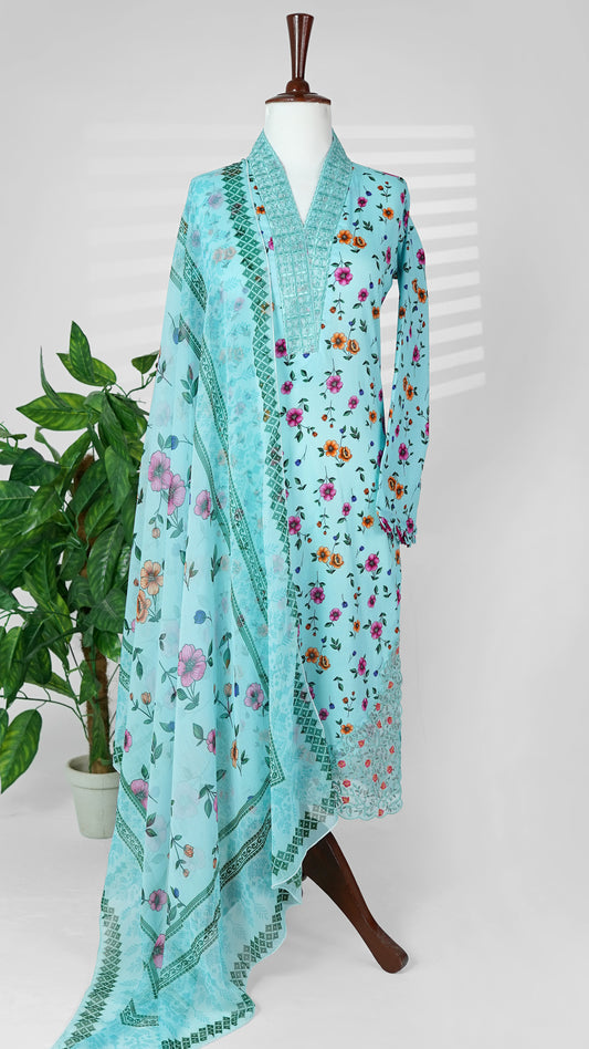 Chash-me-Mah – Blue Lavender Embroidered 3-Piece Lawn Suit