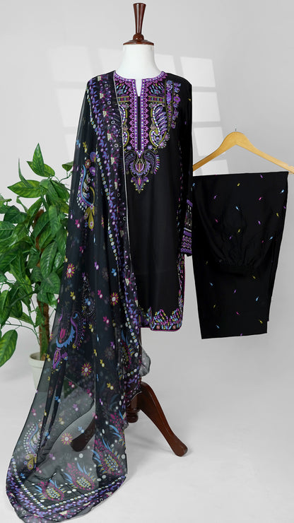 Black Pearl – Embroidered 3-Piece Lawn Suit