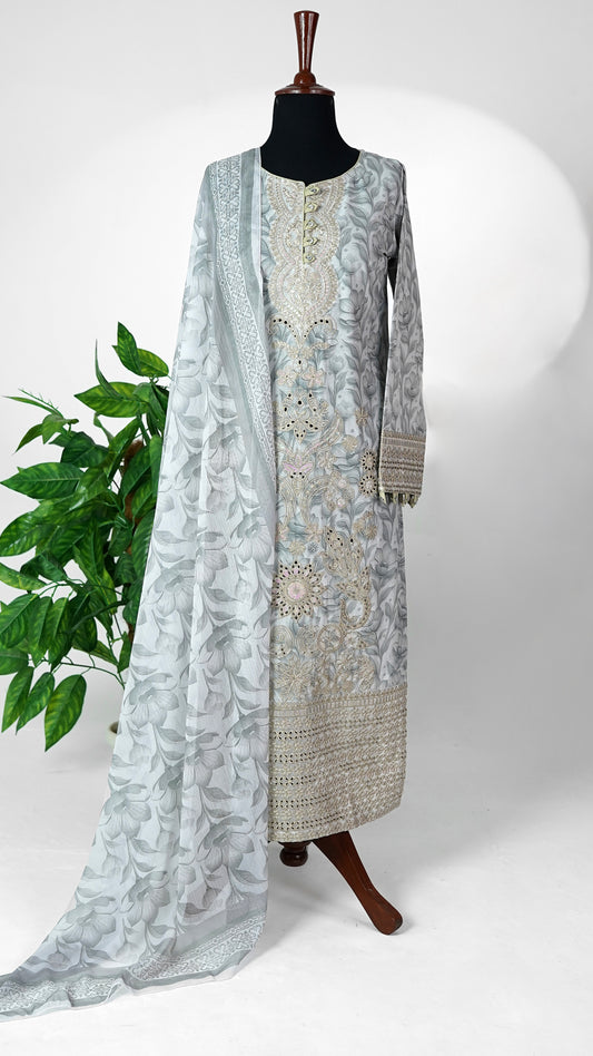 Heather Grey – Embroidered 3-Piece Lawn Suit