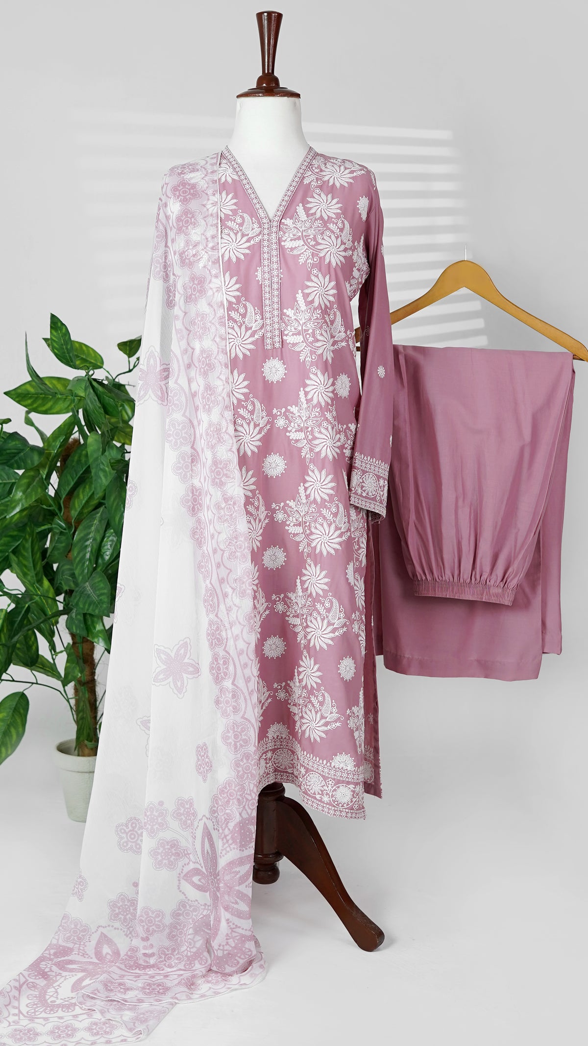Zaib – Sky Rose Embroidered Frock 3-Piece Suit