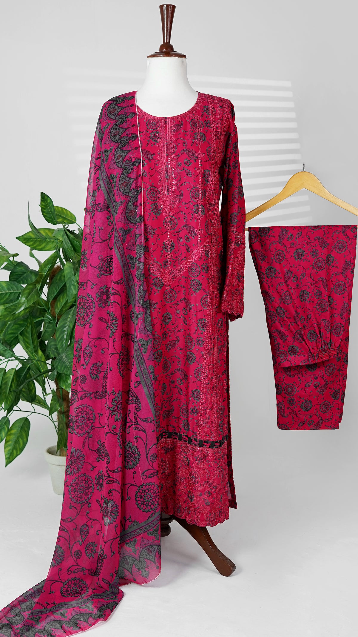 Gulaab – Red & Lavender Embroidered 3-Piece Lawn Suit