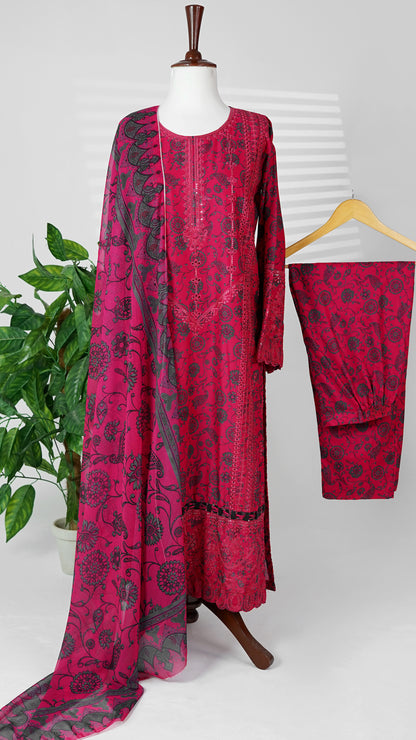 Gulaab – Red & Lavender Embroidered 3-Piece Lawn Suit