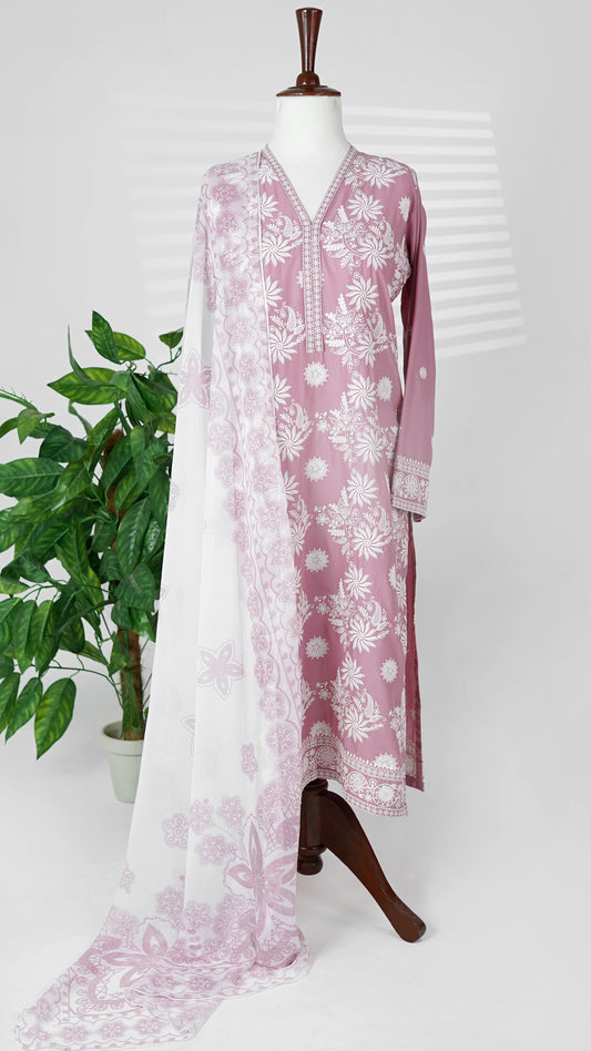 Zaib – Sky Rose Embroidered Frock 3-Piece Suit