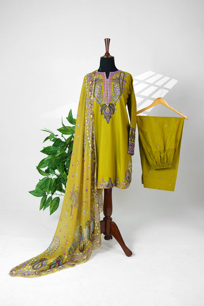 Olive Gold – Embroidered 3-Piece Lawn Suit