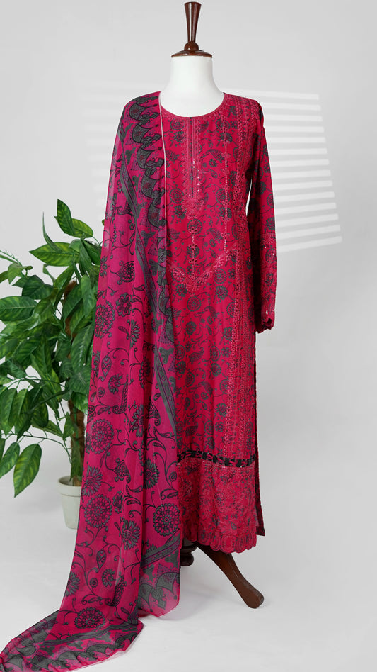 Gulaab – Red & Lavender Embroidered 3-Piece Lawn Suit